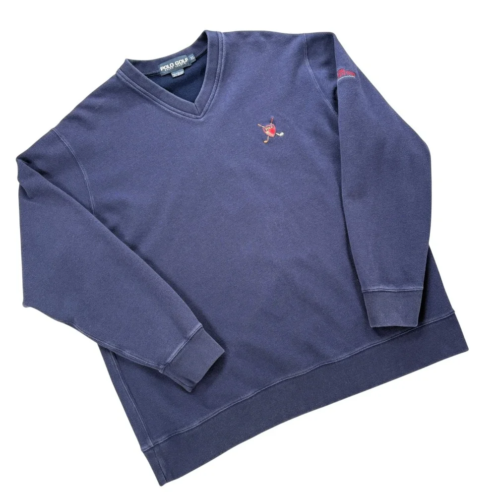 Polo‎ Golf Ralph Lauren Mens XL V-Neck Sweatshirt Navy Blue Embroidered Crest